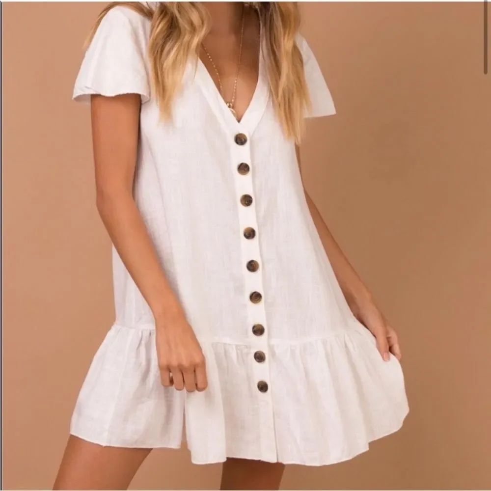 Princess Polly Te Amo Cream White Button-Front V-Neck Dress